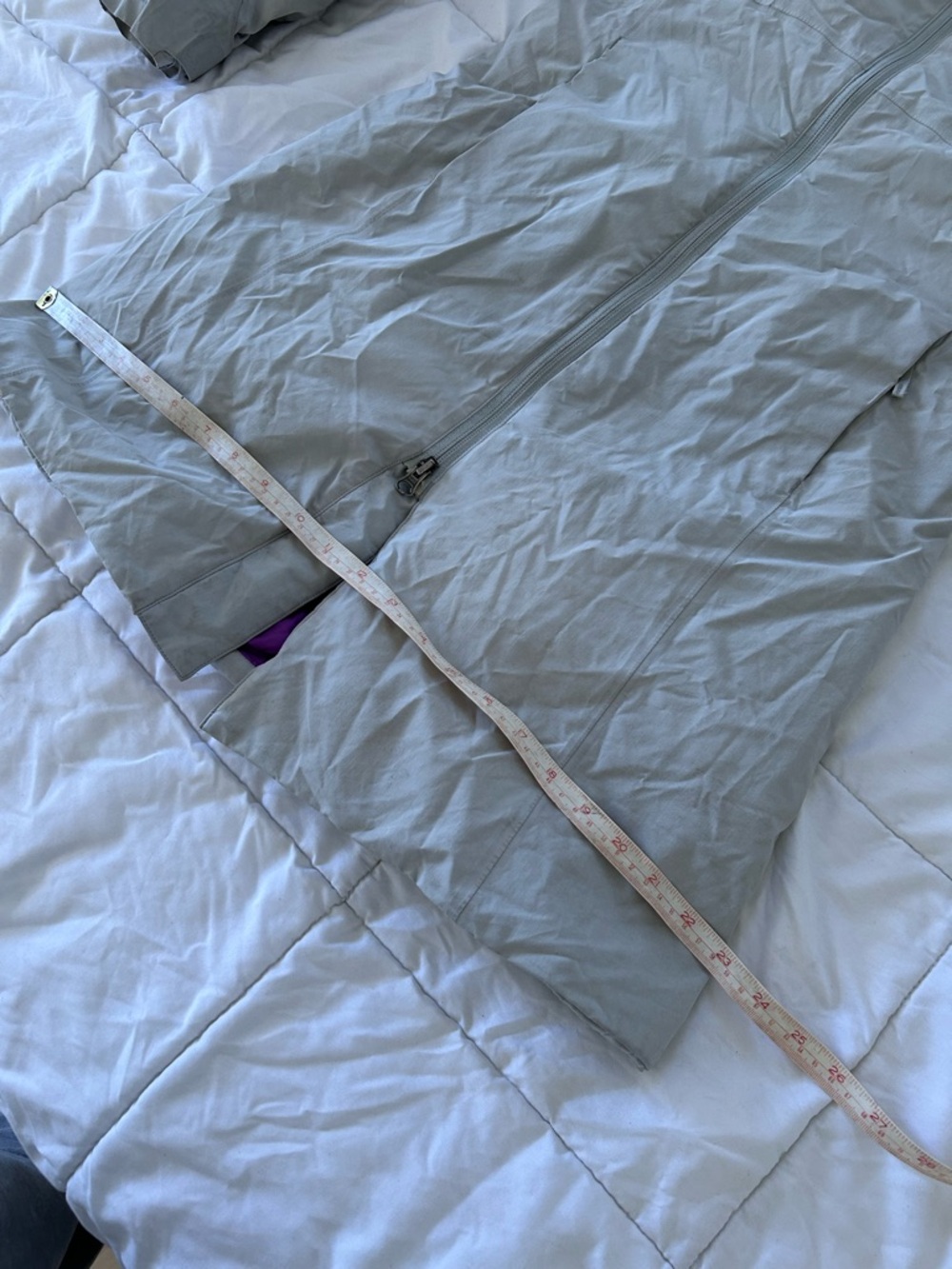 Arc'teryx Sylva Long Parka Light Gray Coat with Purple Hood Lining windstopper - Picture 11 of 12